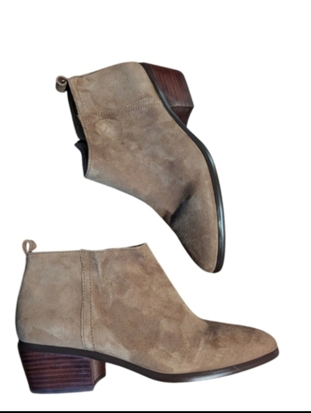 J. Crew Tan suede leather Ankle Boots Western Block Heel Side Zip EUC sz 8